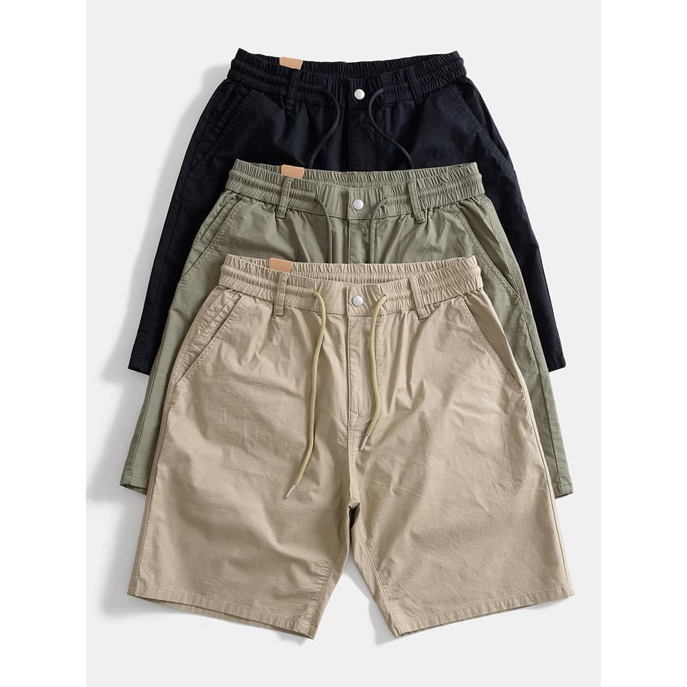 Estilo fino respirável verão Retro lavado macacão Shorts casuais Micro-elástico em linha reta solta cintura elástica cal