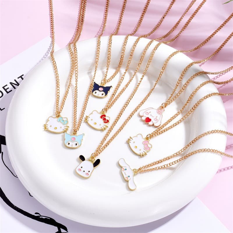 Colar Hello Kitty e Amigos Kuromi Pingente Kawaii Fofo Aesthetic Corrente Aço Inoxidável Presente