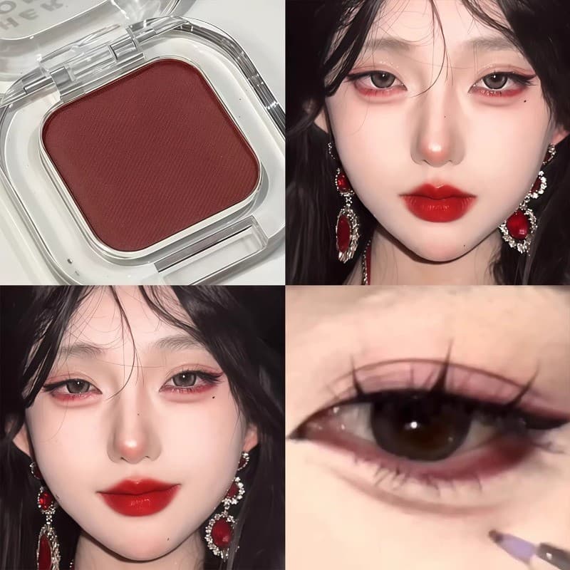 Ju Style Broken Feel Vermelho Marrom Vindando!Paleta de sombras monocromáticas multiuso deitado bicho da seda borgonha c