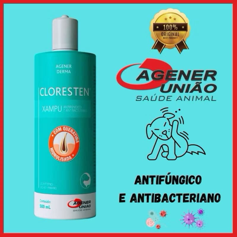 Shampoo Cloresten 500ml Antialérgico Antibacteriano Antifúngico Agener Dr Clean Pet Gato Cachorro