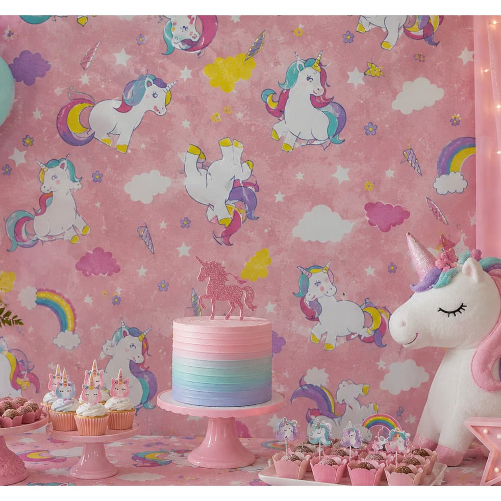 TNT Estampado Unicórnio Rosa Bebê 1mx1,40L Decoração Festa