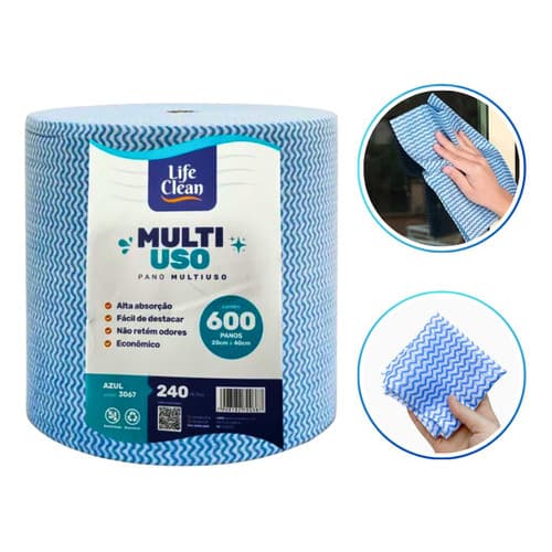 Pano Multiuso Life Clean Rolo 240m Microfibra Perfex 600pano Cor Azul