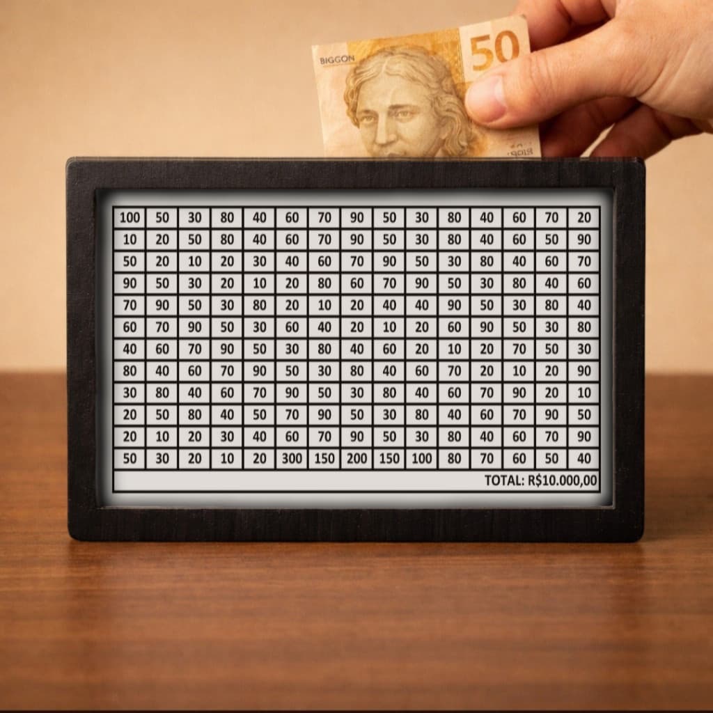 Cofrinho Cofre Desafio 1mil/2.5mil/5Mil/10Mil Caixa de Dinheiro /MDF/ Depósitos / Poupança / Método Japonês
