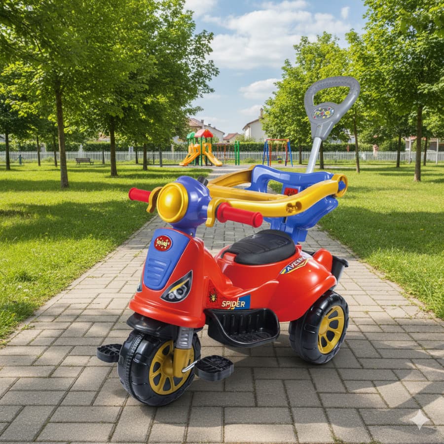 Triciclo Infantil Pedal Haste Empurrar Azul Rosa Vermelho Moto Passeio Ar Livre Seguro Brinquedo Resistente