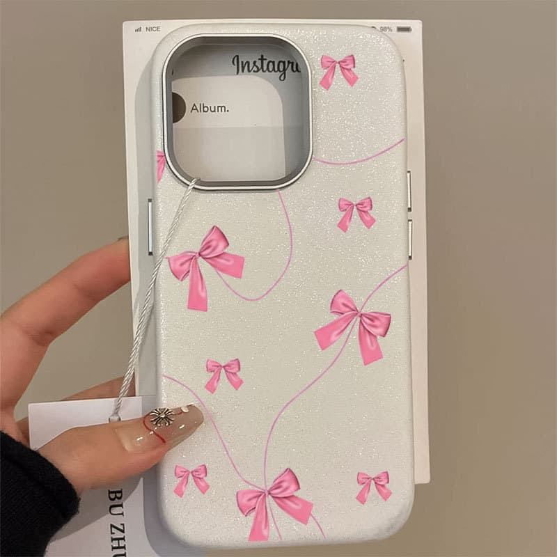 Capinha Para iPhone 11 12 13 14 15 16 Plus 17 Ar Pro Max Simples Laço Rosa Couro Silicone Anti-Impacto Capa PW