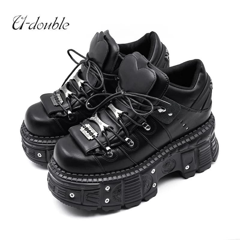 Novos Sapatos Femininos Estilo Punk 2025 , Cadarço , Salto De 6 Cm , Plataforma , Botas Góticas , Decoração
