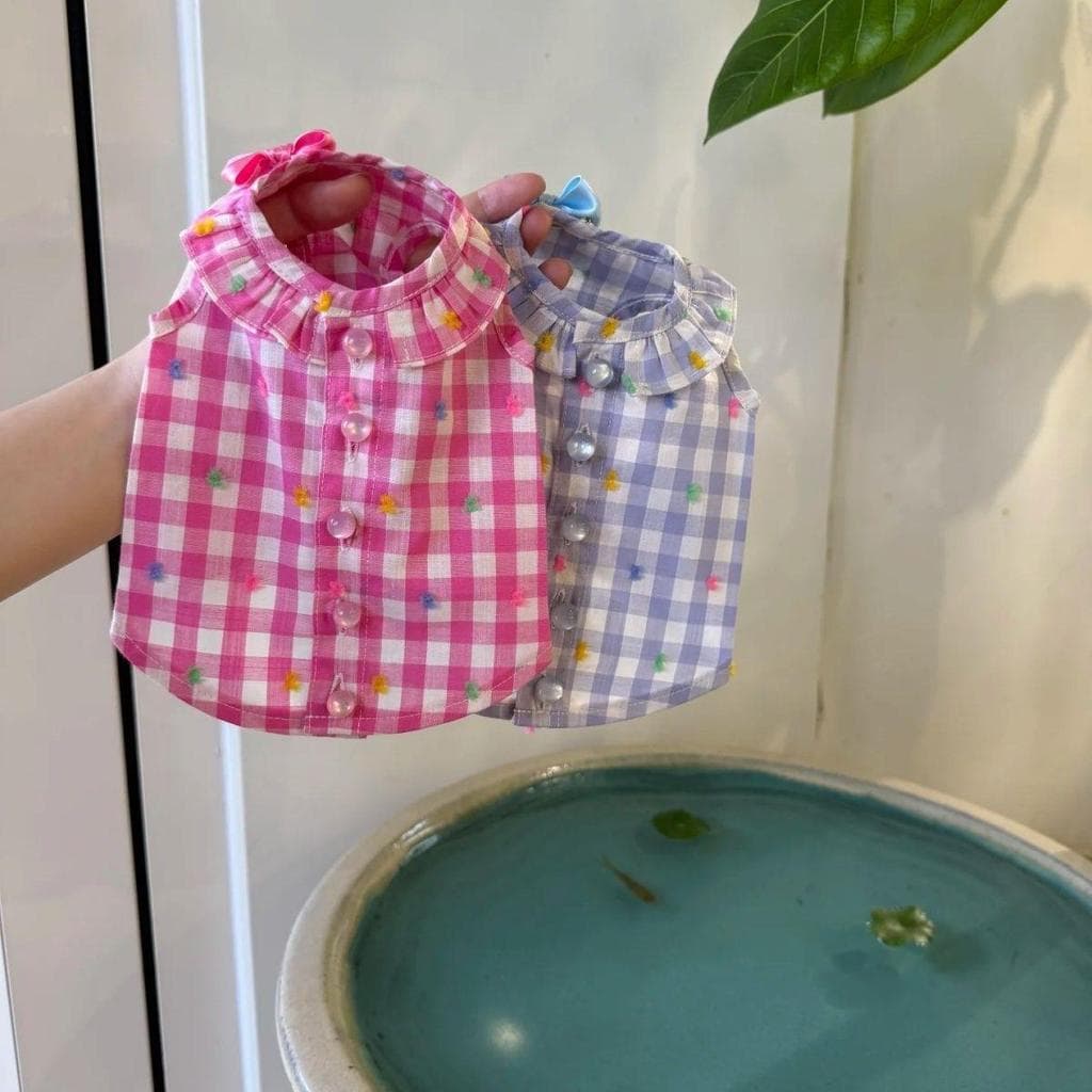 Cão roupas para animais de estimação novo estilo xadrez Bichon primavera verão Teddy camisa pequena estilo fino Schnauze