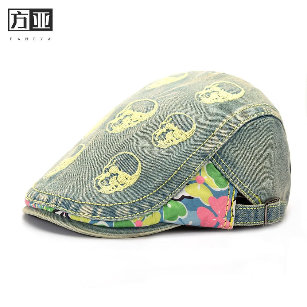 Boina jeans lavada única rua Retro denim frente chapéu feminino primavera verão outono All-Match bordado na moda pico ma