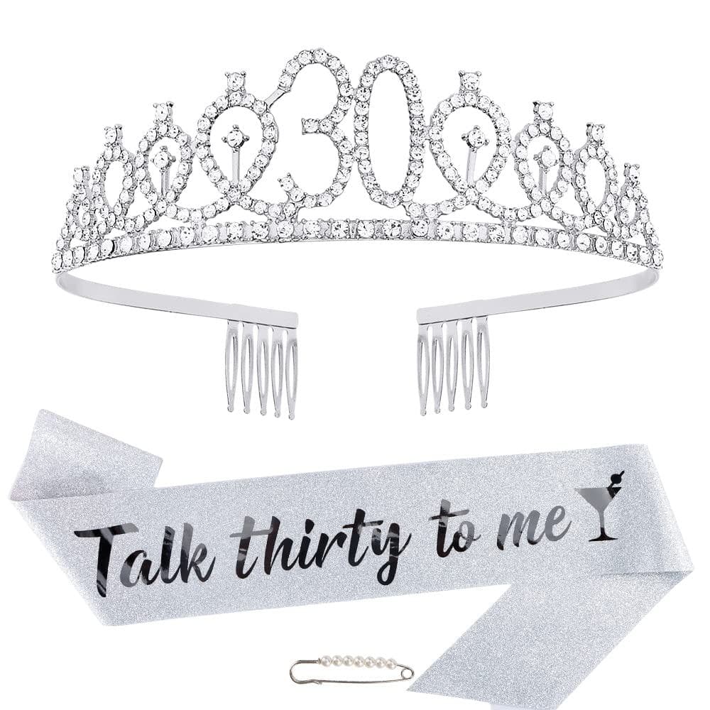 Coroa de Aniversário AOPRIE para 30 Anos - Tiara Prateada com Faixa de Strass - perfeita para Meninas e Mulheres - Acess
