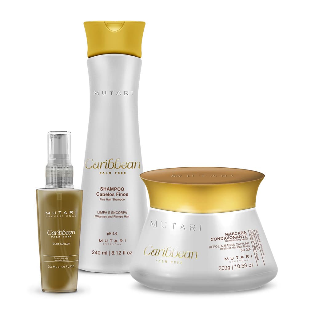 Kit Caribbean Masc 300g + Shamp 240ml + Oléo 30ml Mutari