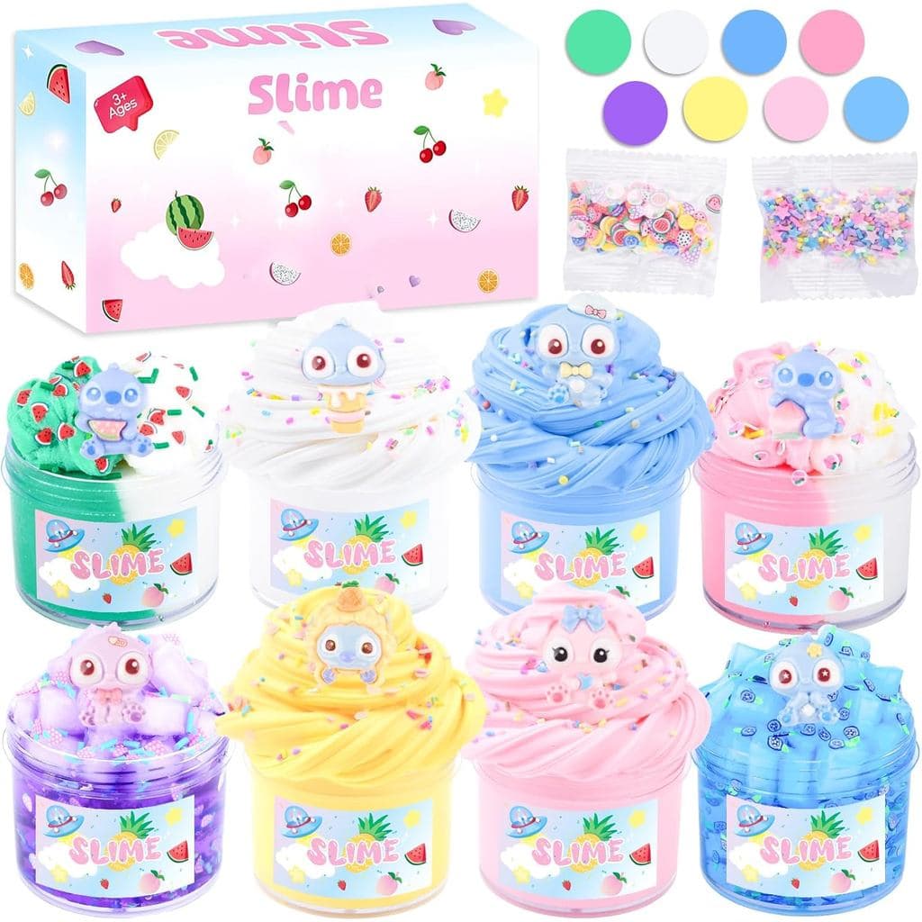 Kit de 8 Slimes, Slime de Manteiga Perfumado, Slime Transparente Super Macio, Nuvem de Pêssego, Lembrancinhas de F
