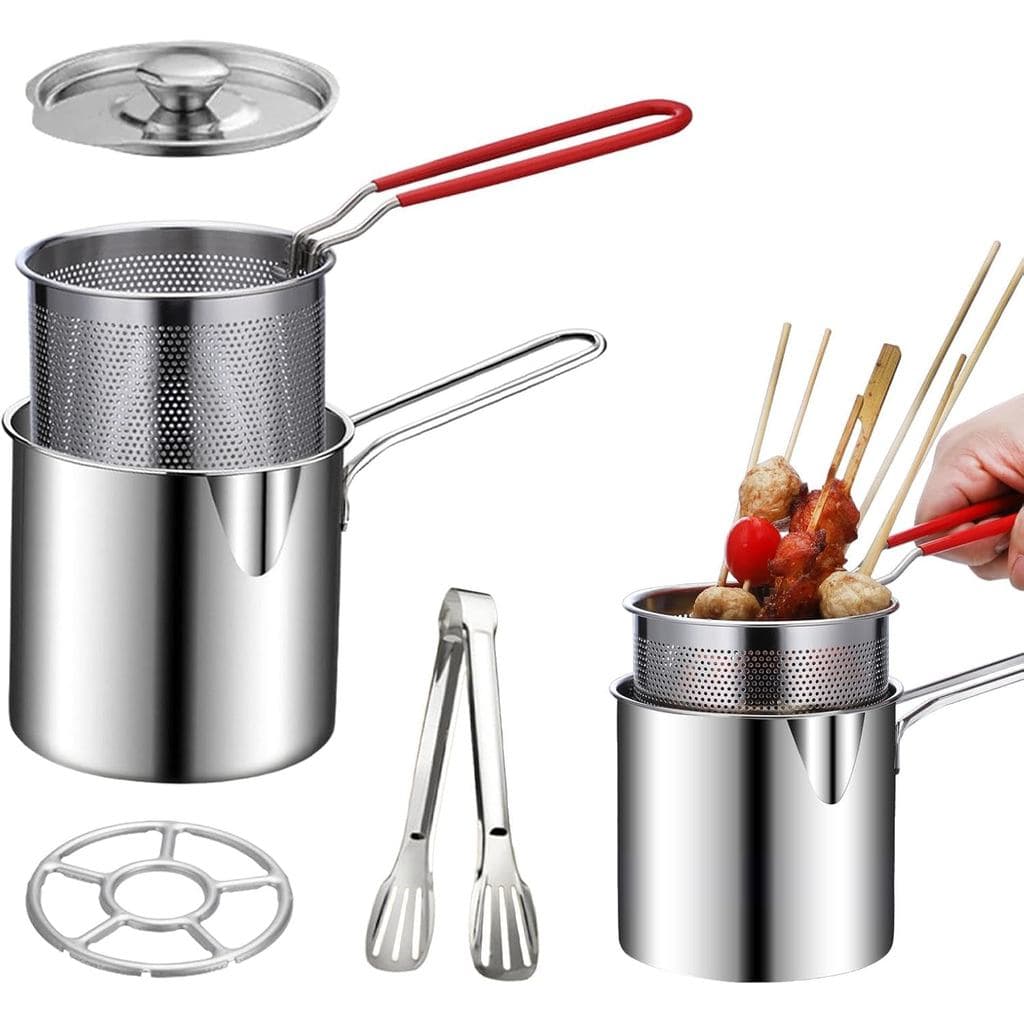 Conjunto de Panelas para Fritura, Mini Fritadeira de Aço Inoxidável com Cesto e Alça de Fácil Manuseio para Batatas Frit