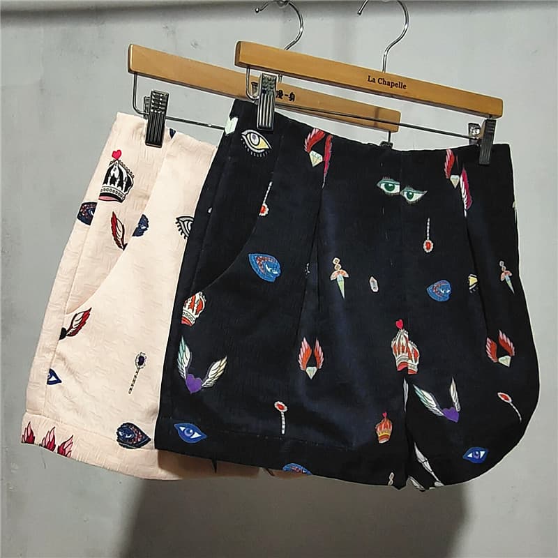 R RMEO Romântico Verão Calças Casuais Femininas Shorts Estampados Soltos Calças Retas Francesas Bolsos All-Match Commute