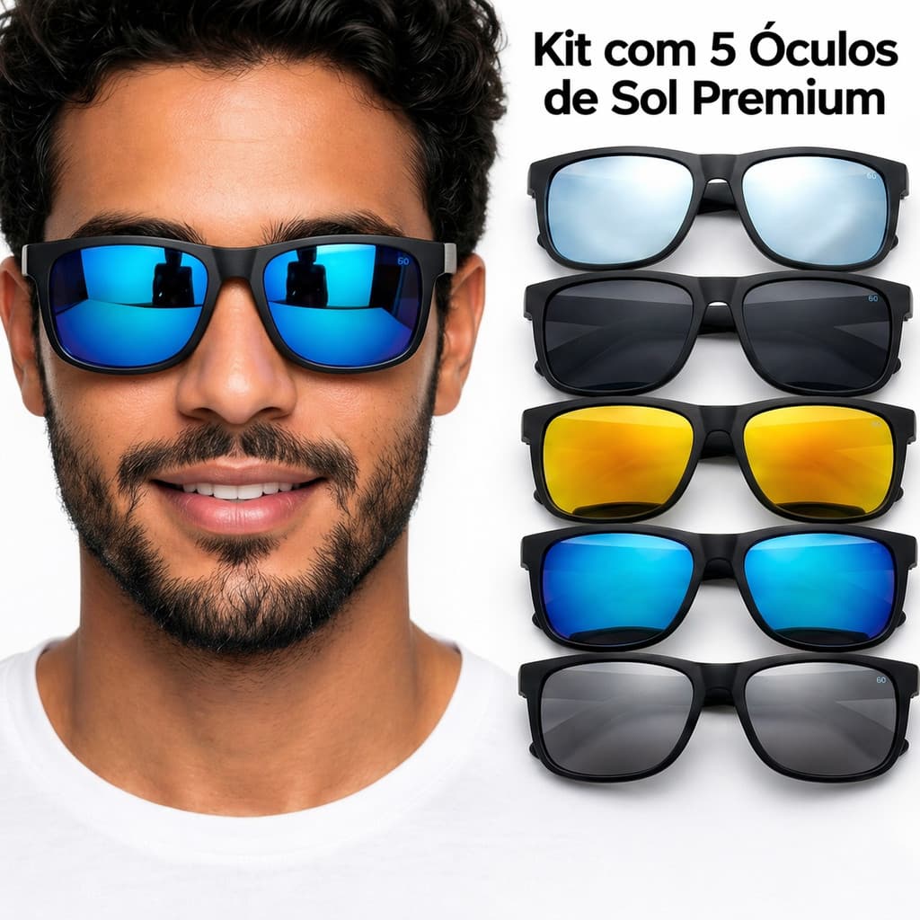 Kit 5 Óculos de Sol Polarizados Premium UV400 Masculino Feminino – Cores Sortidas Proteção Total e Qualidade so aqui