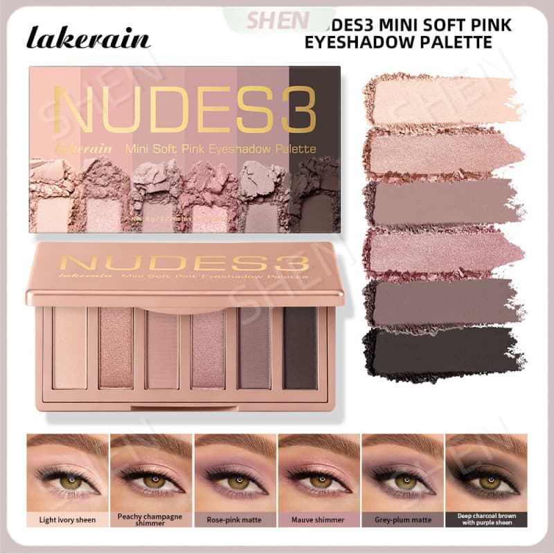 Mini paleta de sombras de seis cores em pó macio, fácil de colorir, não é fácil de tirar, Flash suave e fosco