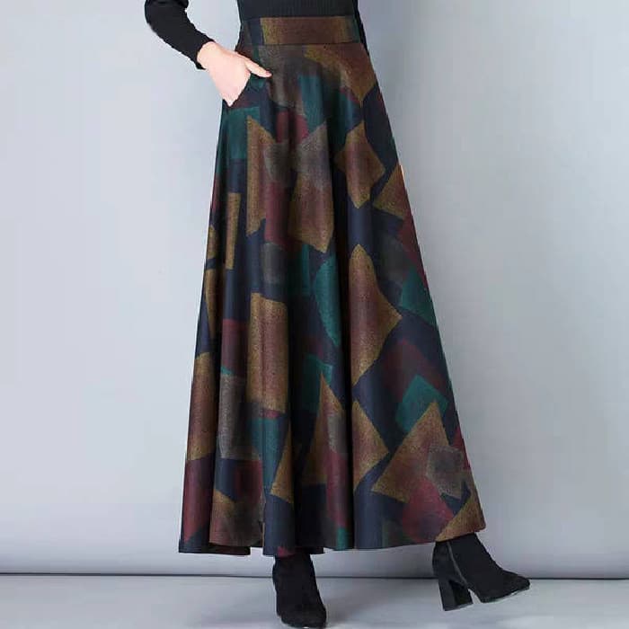 Outono inverno saia xadrez feminina Retro novo estilo tamanho grande meados de comprimento a linha saia grande balanço s