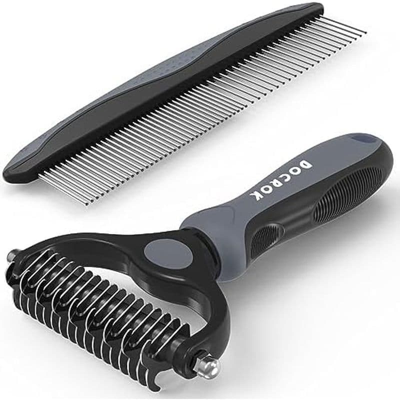Docrok Pet Grooming Combo-Escova De Remoção Azul Com Pente De Metal Para Desembaraçar E Desmatar Pele Longa Fosca Em Cãe