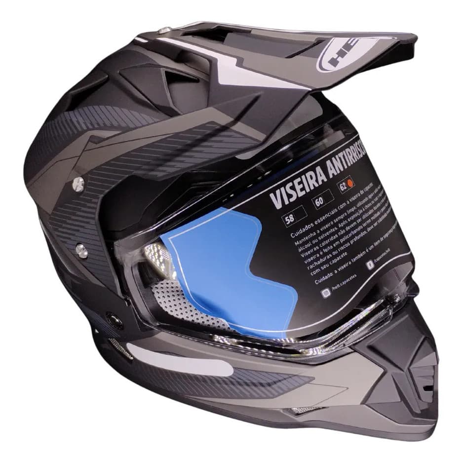 Capacete Helt Cross Vision Glass Titanium Oculos Tamanho 62 Preto Cinza Fosco Viseira Anti Risco