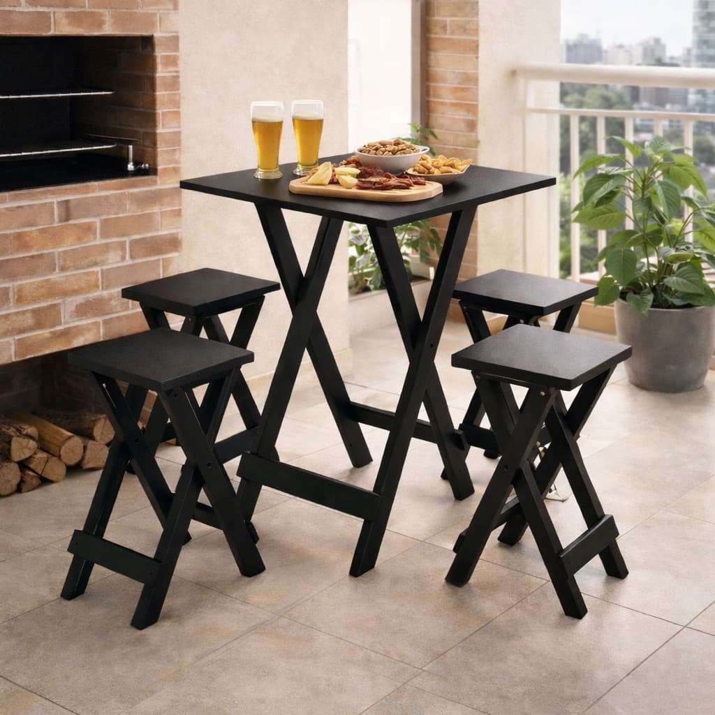 Mesa com Banquinhos MDF Preta – Perfeita para Dia de Jogo e Área Gourmet
