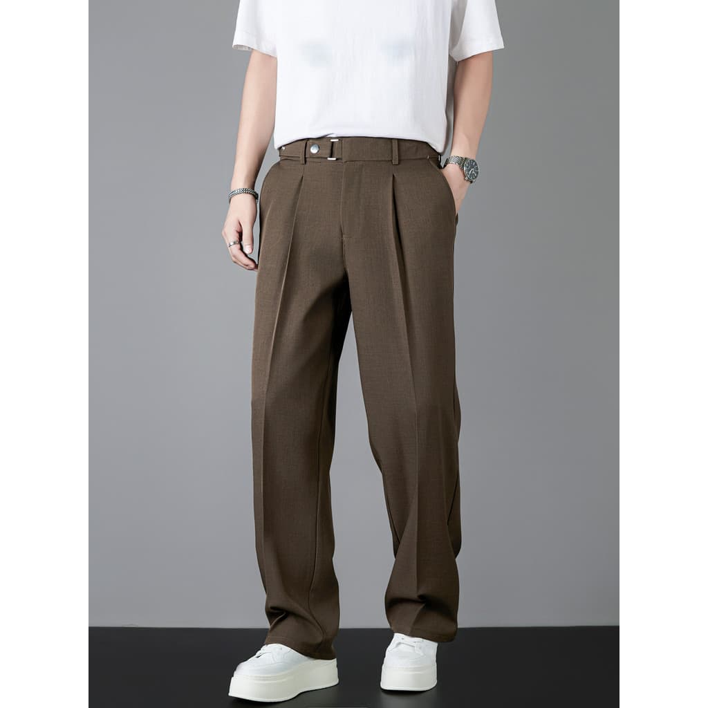 Primavera outono calças de perna reta masculina pingente suave calças casuais moda All-Match cintura elástica marrom não
