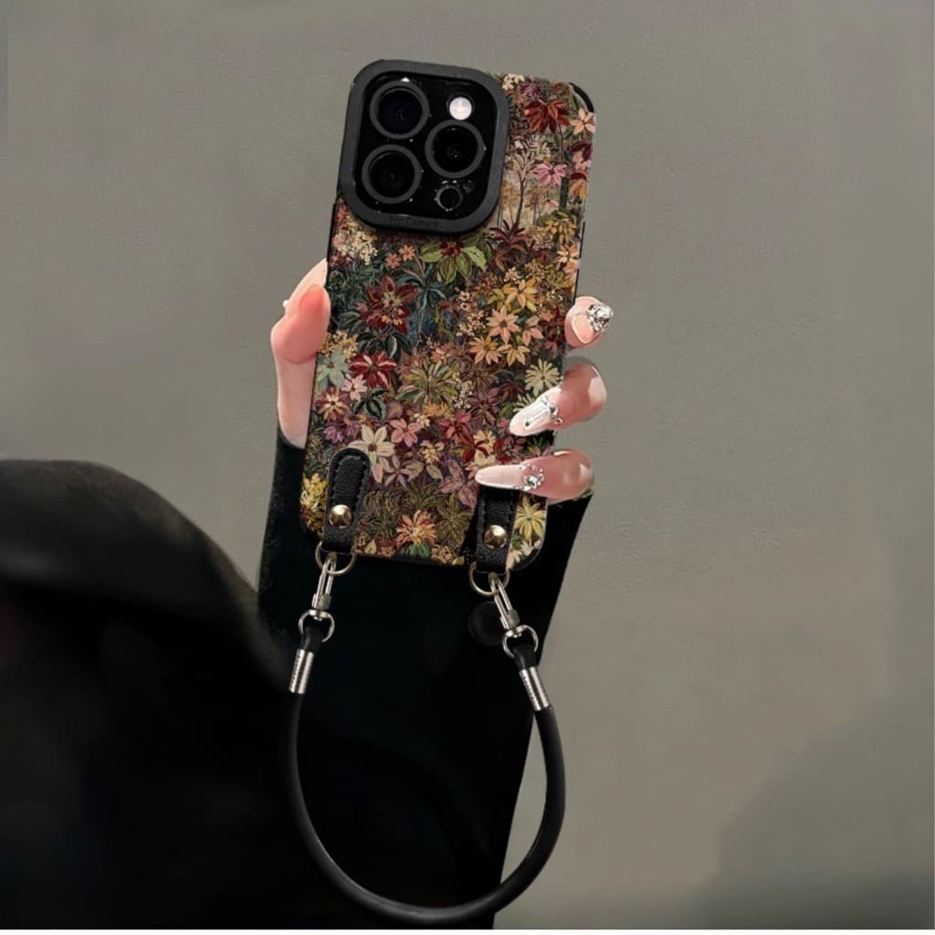 Cordão Baicao com pintura a óleo de nicho retrô adequado para Apple 17promax/17/16/15/14/13 Capa de telefone
