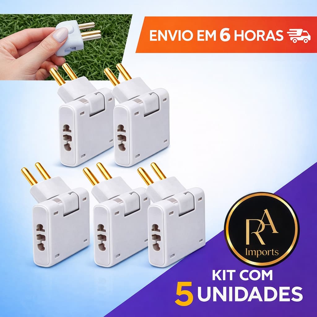 Adaptador Benjamin Articulado Deslocado 10A e 20A Resistente Bivolt 110/220