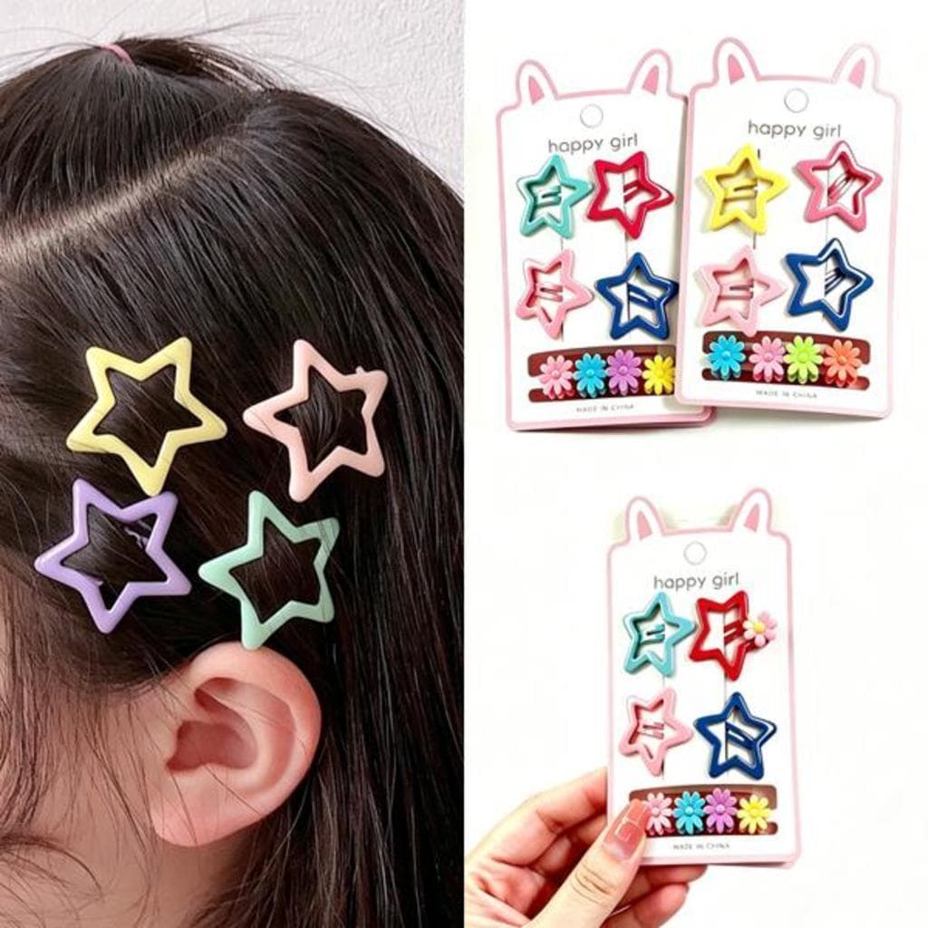 Kit 8/16/24 Presilhas Tic Tac Estrela e Flor Coloridas para Meninas,  Acessório de Cabelo Tic Tac