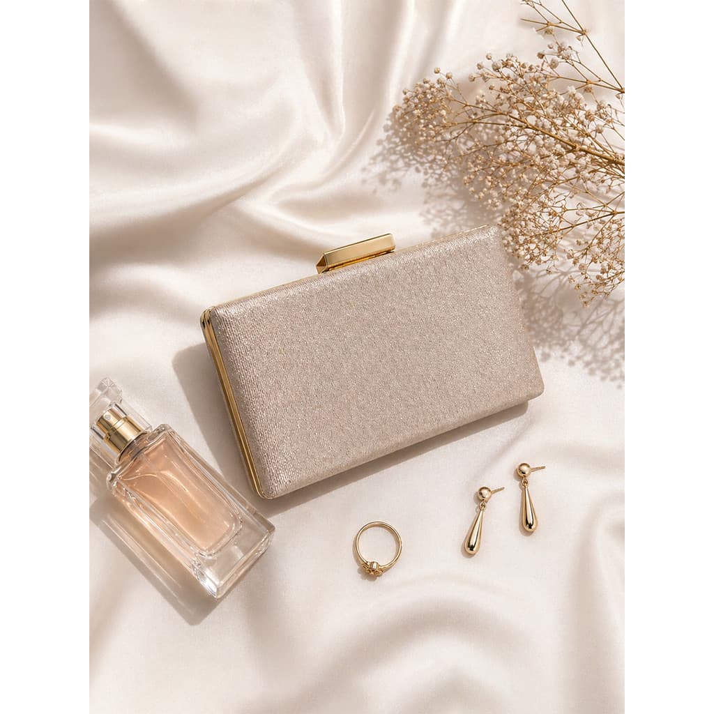 Bolsa De Mão Clutch Estruturada Brilhante Minimalista Com Alça Metálica Para Noite E Festa