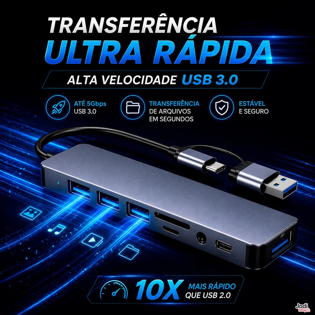 Hub USB-C 8 em 1 Compacto com Alta Performance e Design Premium