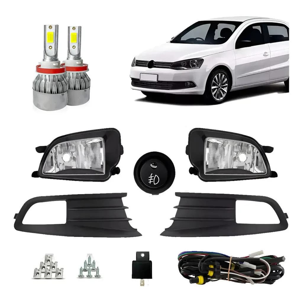 Kit Farol Milha Gol G6 13/16 Moldura Botão Tic Tac Super Led