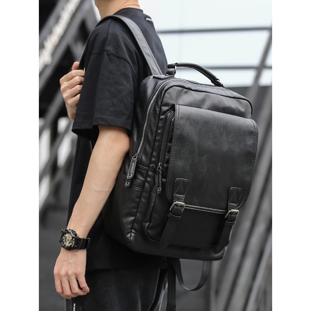 Bolsa de couro para Laptop, mochila masculina, roupa de rua, bolsa de viagem de grande capacidade, bolsa escolar para es
