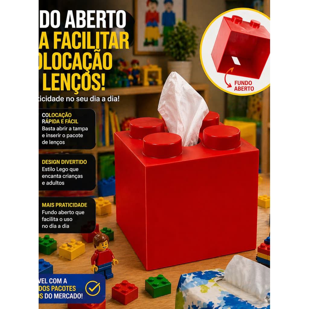 Porta Lenço Lego Organizador Caixa Para Lenços Decorativo Infantil Quarto Sala Escritório Porta Papel Tissue
