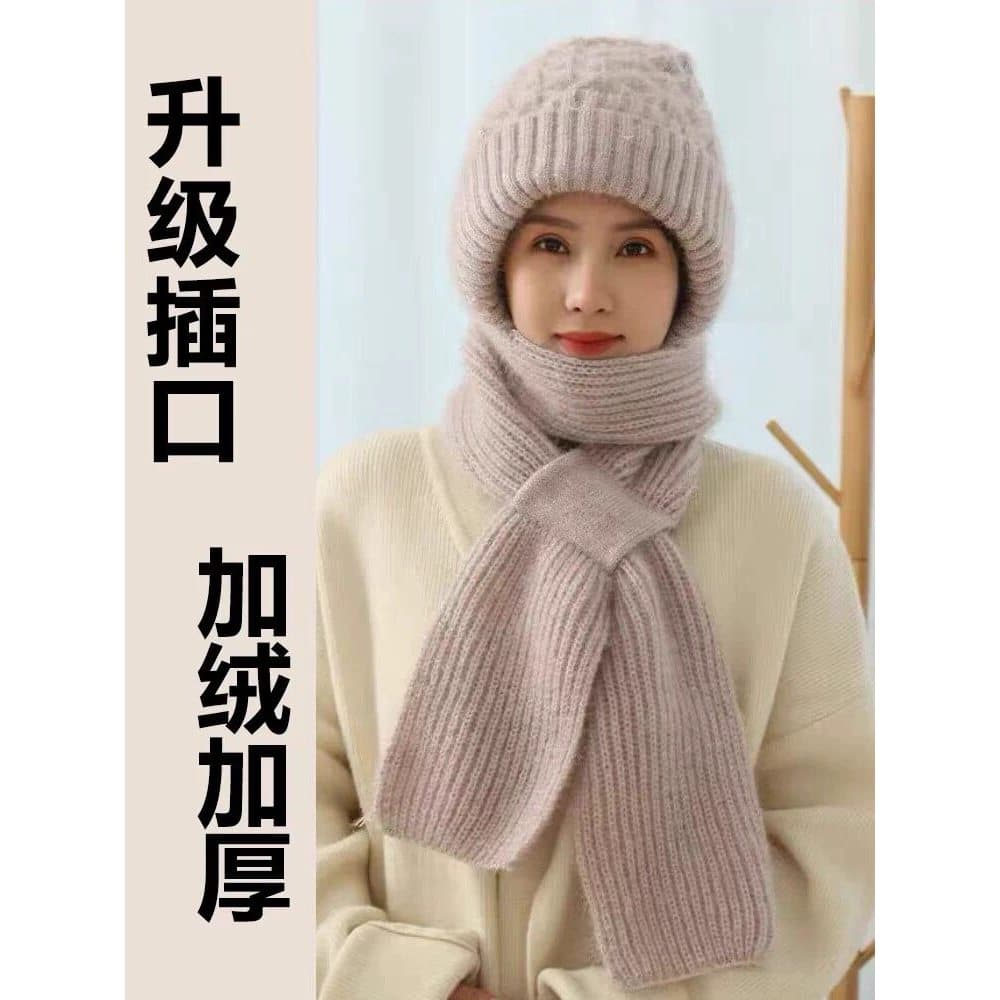 Chapéu cachecol de lã de lã de uma peça feminino à prova de vento quente proteção de ouvido Lei Feng chapéu de inverno e