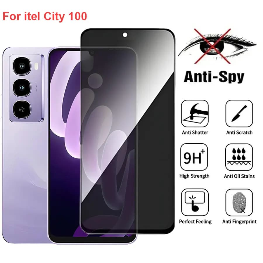 Película Protetora de Tela de Vidro Temperado Anti-Espionagem para itel City 100, Compatível com itel City100, Cobertura