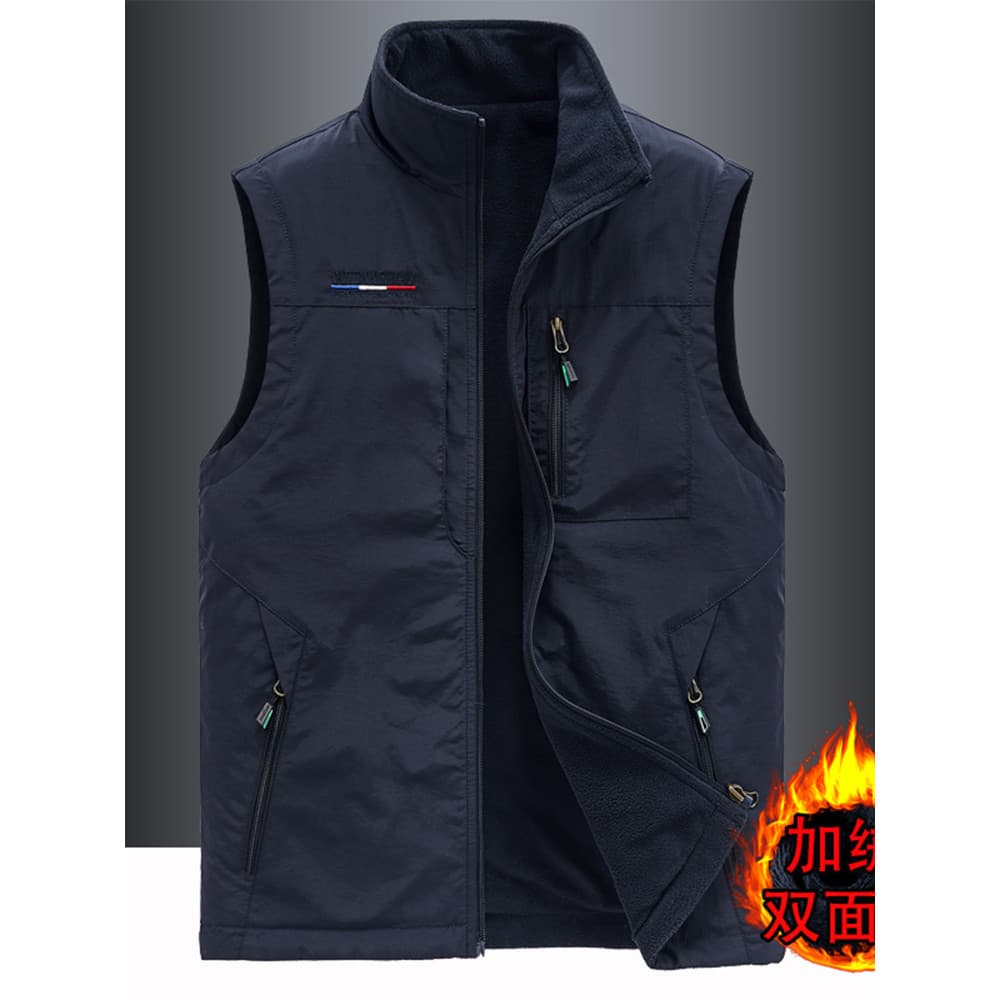 Colete dupla face masculino de lã Polar outono inverno forro de lã grosso colete de lã Multi-bolso ferramentas colete se