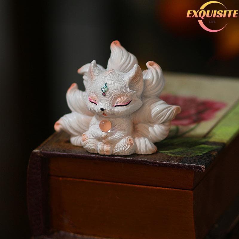 [EL-t] Bonito Raposa De Nove Caudas Miniaturas Estátua Quarto Estatuetas De Mesa Ornamentos Arte Biônica Estética Decora