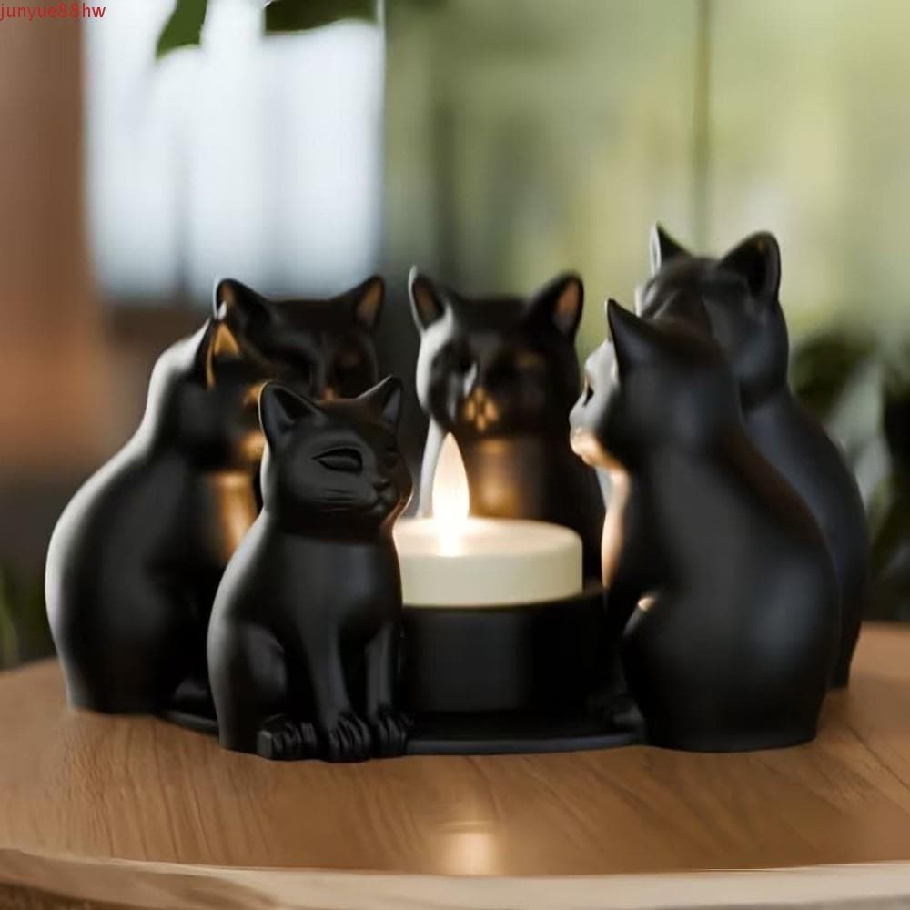 Suporte De Vela Para Gato JUNYUE , Castiçal Decorativo Impresso Em 3D Forma De Anel , Ornamento De Gatinho Preto Fofo De