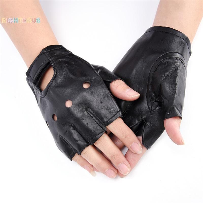 Luvas de Couro Pretas Sem Dedos para Motociclistas Rightrous, para Homens e Mulheres, Novo Modelo