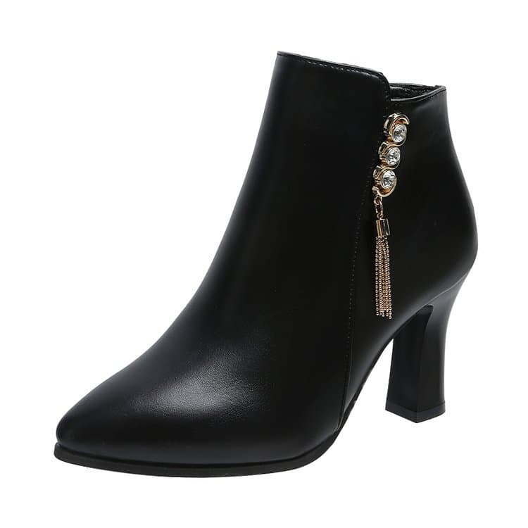 Botas curtas femininas 2025 primavera outono novo estilo botas únicas salto grosso salto alto dedo do pé redondo moda St