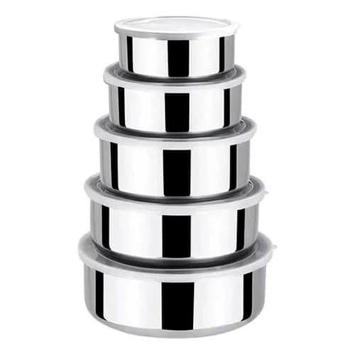 Kit 5 Potes Inox Marmita Aço Inox Com Tampa Hermética Armazenamento Cozinha
