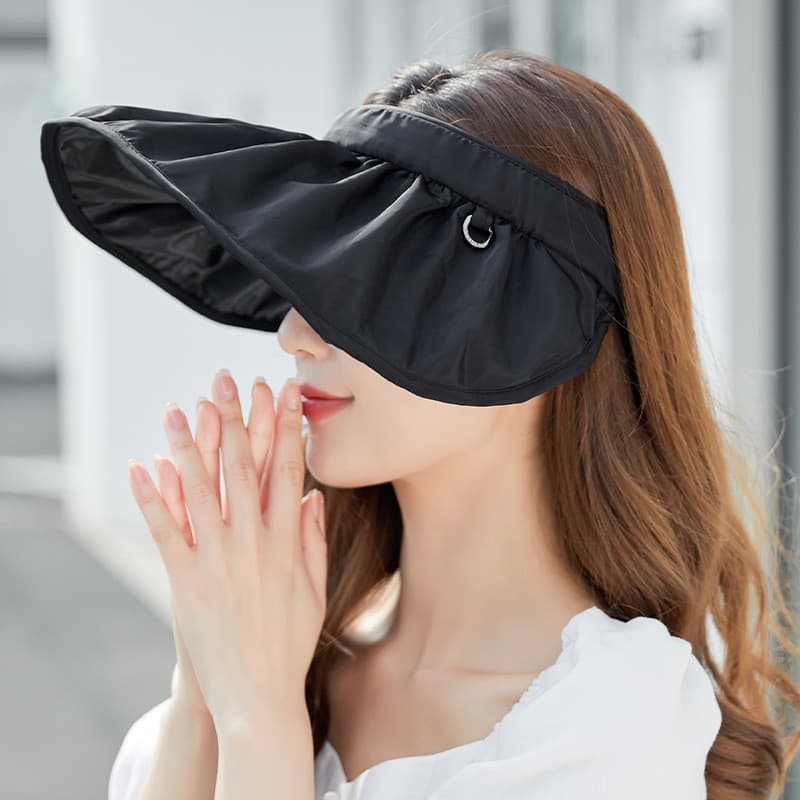 Verão senhoras protetor solar vazio topo grande borda chapéu de sol vinil dobrável grampo de cabelo escudo Anti-ultravio