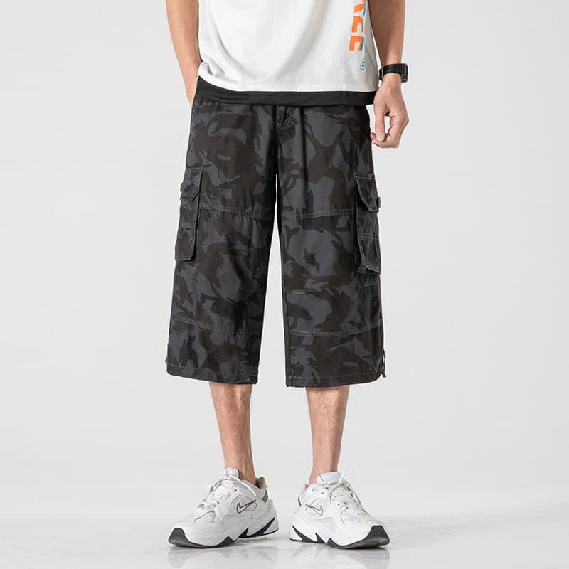 Macacão camuflado ao ar livre Shorts masculino Street Wear solto em linha reta Casual calças cortadas algodão puro mais