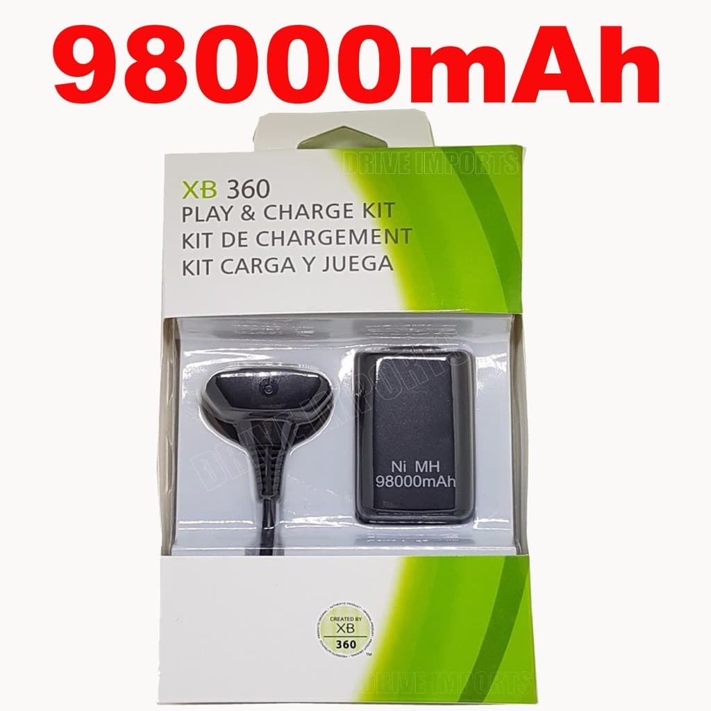 Bateria Recarregavel Carregador Play Charge Controle Xbox 360 98000mah