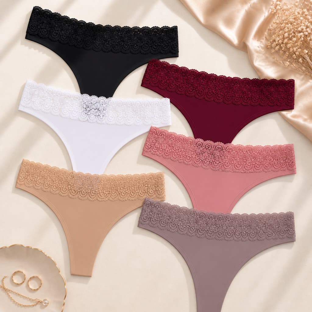 Kit 6 Calcinhas Fio Dental Cós em Renda Feminina Confortável Microfibra Moda Íntima Dia a Dia