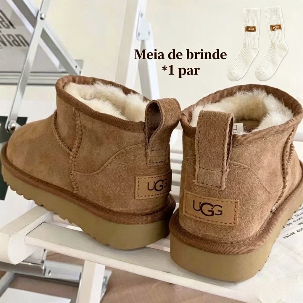 Botas UGG femininas, botas de neve quentes e fofas para o inverno, botas de algodão confortáveis para mulheres, com sola