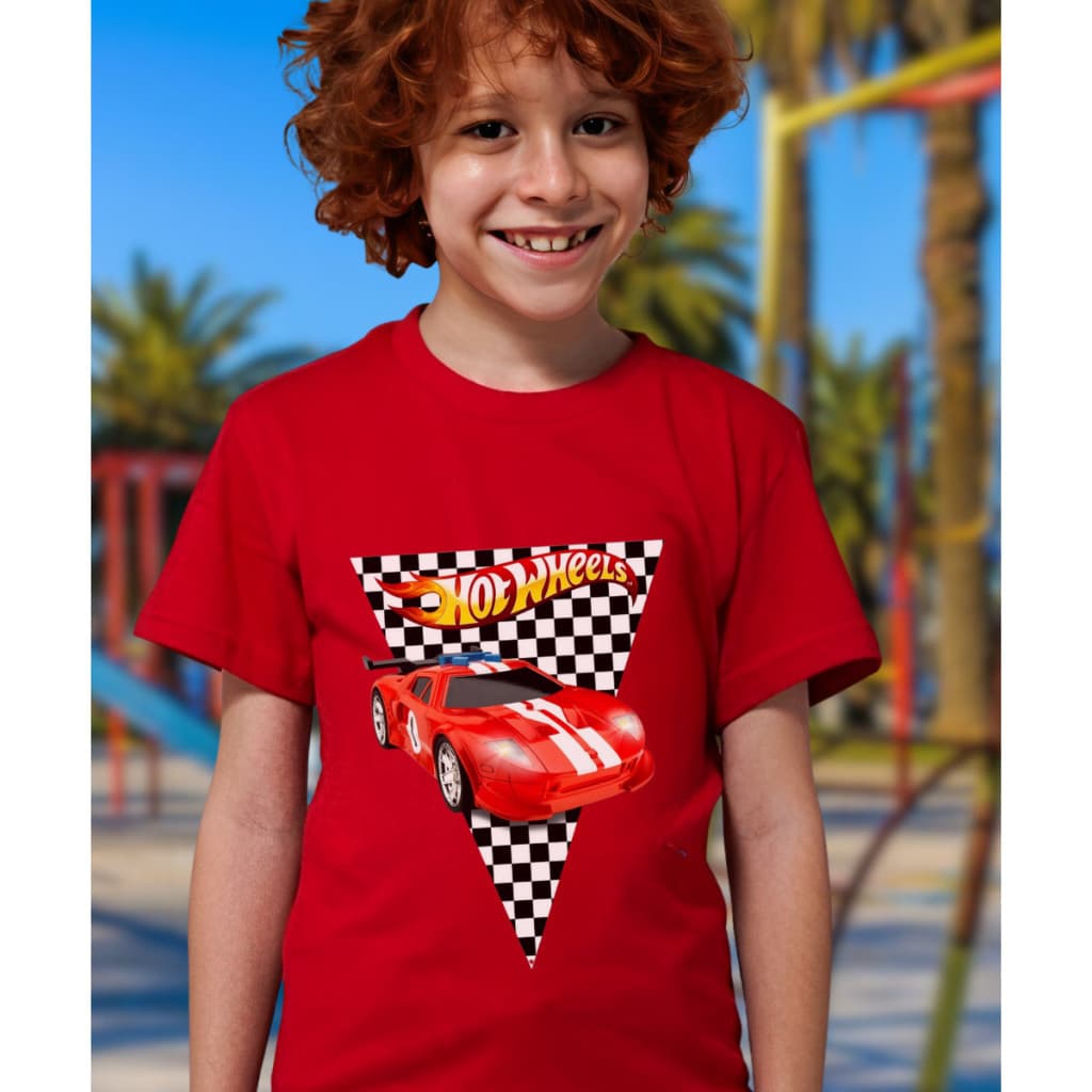 Camiseta Infantil Menino Estampa Hot Wheels Manga Curta Tecido Leve Moda Verão, Camisa infantil