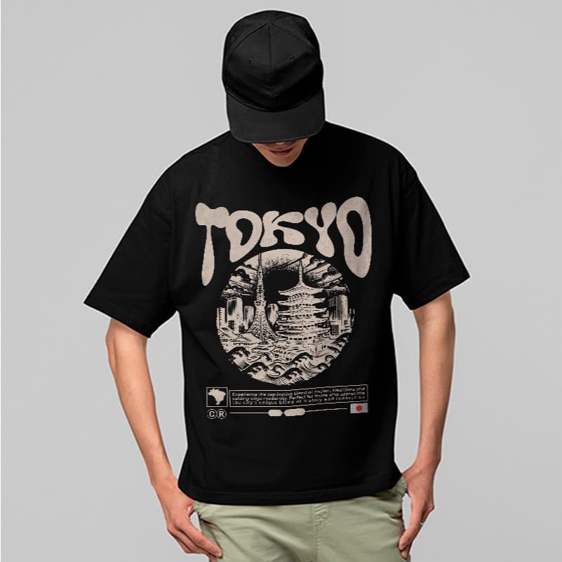 Camiseta Oversized Tokyo Japão Streetwear Anime Urban Style 100% Algodão