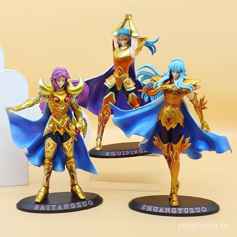 6 Estilo Japão Ouro Santo Anime Figura Áries Aquarius Pisces Leo Câncer Seiya Shion PVC Figuras De Ação Modelo Brinquedo