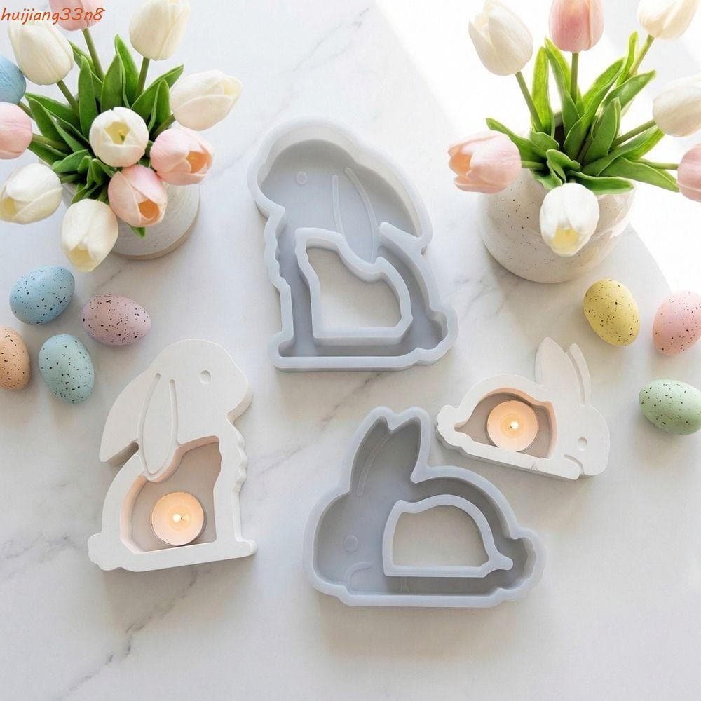 Molde De Coelhinho Da Páscoa HUIJIANG , Flexível Resistente Ao Calor Do Castiçal Feito À Mão Ornamento Coelho