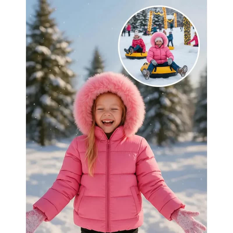 Jaqueta Puffer Infantil Menina Com Capuz De Pelo E Forro Soft Térmica